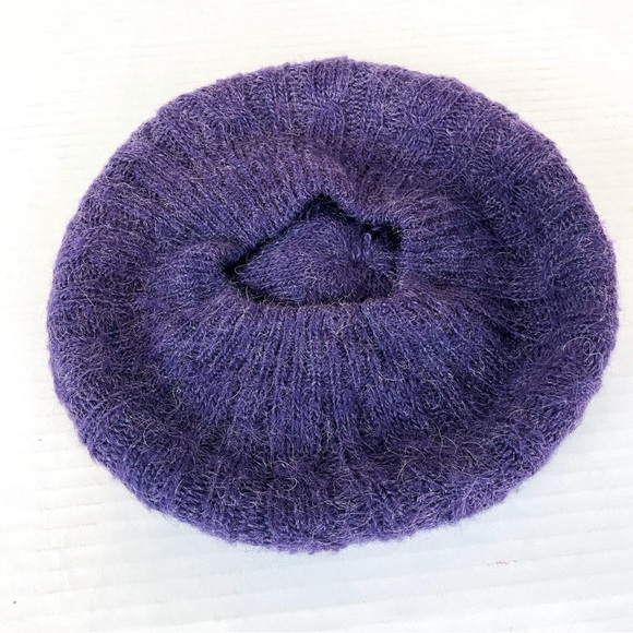 Fownes Purple Mohair Blend Knit Beret OS - Picture 4 of 6